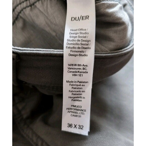 DU/ER DUER N2X Slim Fit No Sweat Pants Mens 36x32 Gray Performance Stretch - Picture 3 of 8